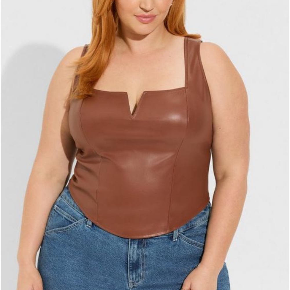 Torrid Faux Leather Cropped Tank in Root Beer Brown
